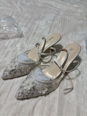 Bella Belle Ivory Pearl-Accent Strappy Heels